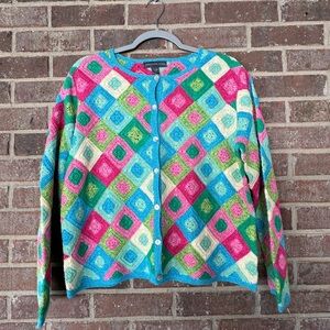 Northern Isles Pastel Color Crochet Cardigan Sweater Size PL